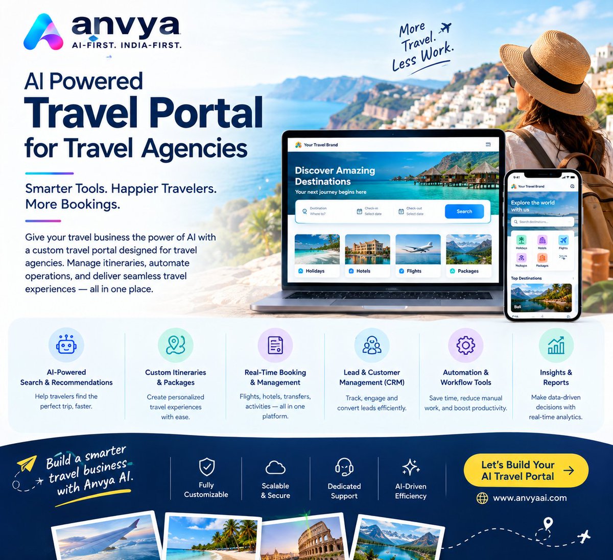 anvyaai's tweet photo. ✈️ Travel agencies don’t need another website. They need a smarter way to run their business.

At Anvya AI, we build AI-powered travel portals designed for travel agencies — bringing customer enquiries, travel operations, and digital experiences together in one platform.

#Travel https://t.co/UBX17aEum2