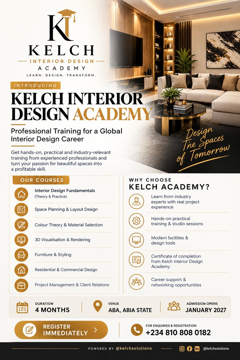 UniqueZaddie's tweet photo. Your Global Interior Design Career Starts Here.
Aba, Are You Ready? 4-Month Professional Interior Design Training
#aba #AbiaState #interior #interiordesign #interiordesignacademy https://t.co/iwth1YHEPZ