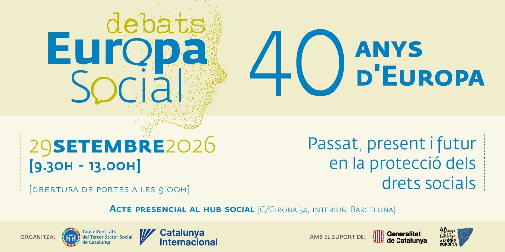 CatalunyaIntl's tweet photo. 📅 Us recordem que demà dimarts organitzem aquest debat #EuropaSocial amb la @Taula3sector al @hubsocialbcn.
🗨 Parlarem amb experts en discursos d'odi i desinformació d'organitzacions socials de Portugal, Bèlgica i Catalunya, i professionals d'institucions i xarxes europees. https://t.co/0n7KqYYFcs