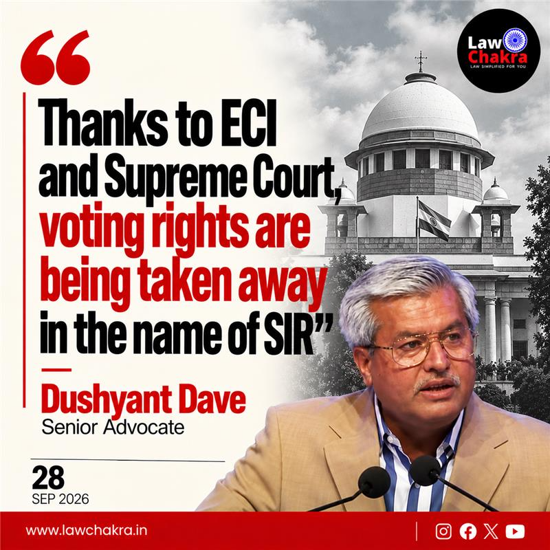 LawChakra's tweet photo. Senior Advocate Dushyant Dave has warned that universal adult franchise is being eroded through the Special Intensive Revision of electoral rolls, blaming both the Election Commission and the Supreme Court. He said that he and his wife had also received notices questioning their inclusion in Delhi’s voter list.
Read More: https://t.co/9Cgc0a4AJn
#supremecourtofindia #SIR #westbengal #mamatabanerjee #cjisuryakant @DushyantADave