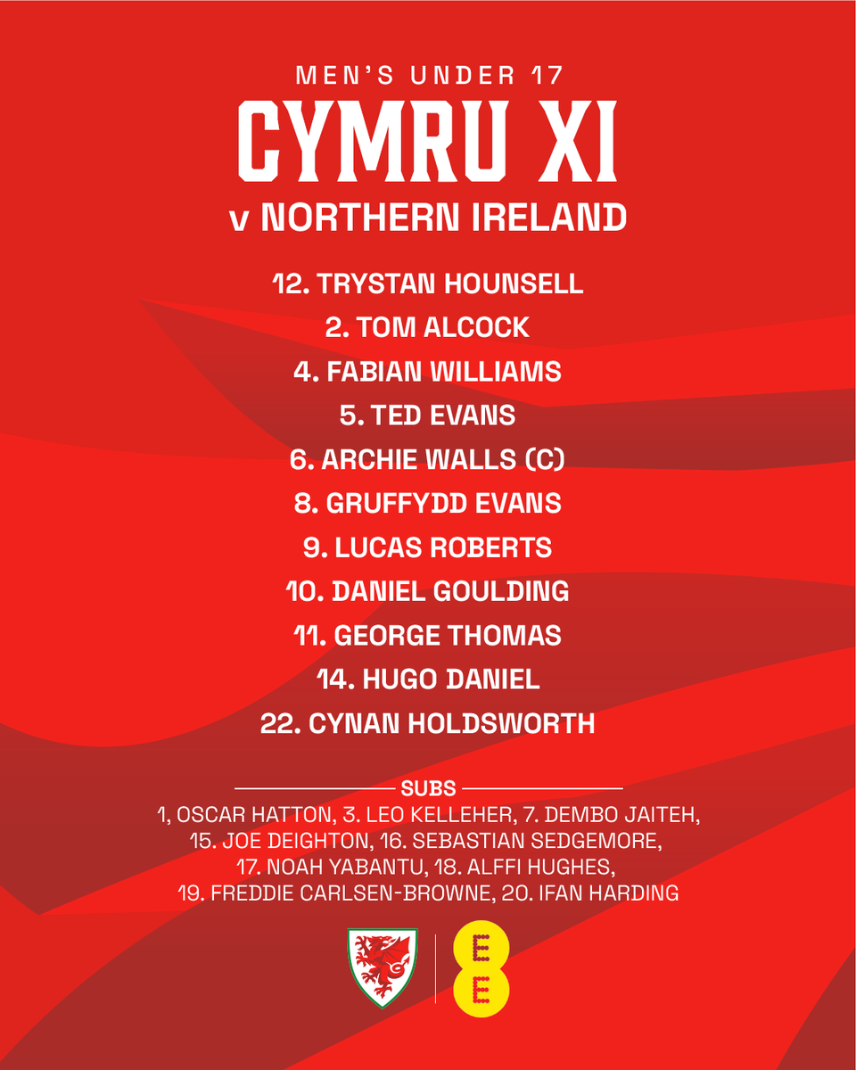 Cymru's tweet photo. CYMRU XI 🏴󠁧󠁢󠁷󠁬󠁳󠁿

Our MU17s line up to face Northern Ireland in their final match of the window 💪 https://t.co/FDfexnh0MH