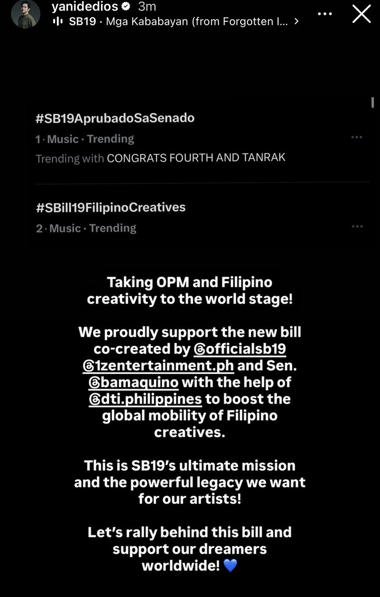 RenKazuya3's tweet photo. NAKAKAIYAK! Sa totoo lang, ang tagal ko nang hinihintay na merong mag author ng bill na su suporta sa mga creatives natin sa Pinas. Kalain nyo yon, SB19 pa isa sa nag co-create ng bill na yon. 🥹

SB19 CoCREATED SENATE BILL
@SB19Official #SB19
#SBill19FilipinoCreatives https://t.co/UUnLqJi8O9
