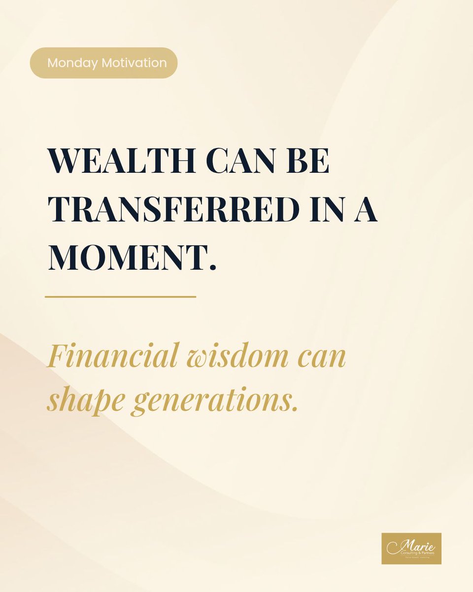 Marieconsultng's tweet photo. The greatest wealth we pass on may not always be financial.
Teaching the next generation to save, understand risk and make informed decisions can become part of the legacy itself.
#FinancialLiteracy #GenerationalWealth #Investing https://t.co/RtxSHVaAA7
