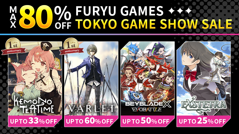 FURYUgames's tweet photo. ＼◥◣ Steam® 残り8⃣時間 ◢◤／
🗓9月29日(火)02:00まで
発売1周年を迎えた『けものティータイム』や『ヴァレット』が過去最安値でお買い求めいただけます！
この機会にぜひ、お気に入りの1本を見つけてお楽しみください🎮

📝Steam®タイトルの中からPickUp
☑けものティータイム🉐1,139円
☑ヴァレット🉐3,511円
☑ベイブレードエックス エボバトル🉐3,600円
☑エクステトラ🉐2,458円

他にも多数のタイトルが最大80％OFF✨
▼セール詳細はリプ欄をチェック▼