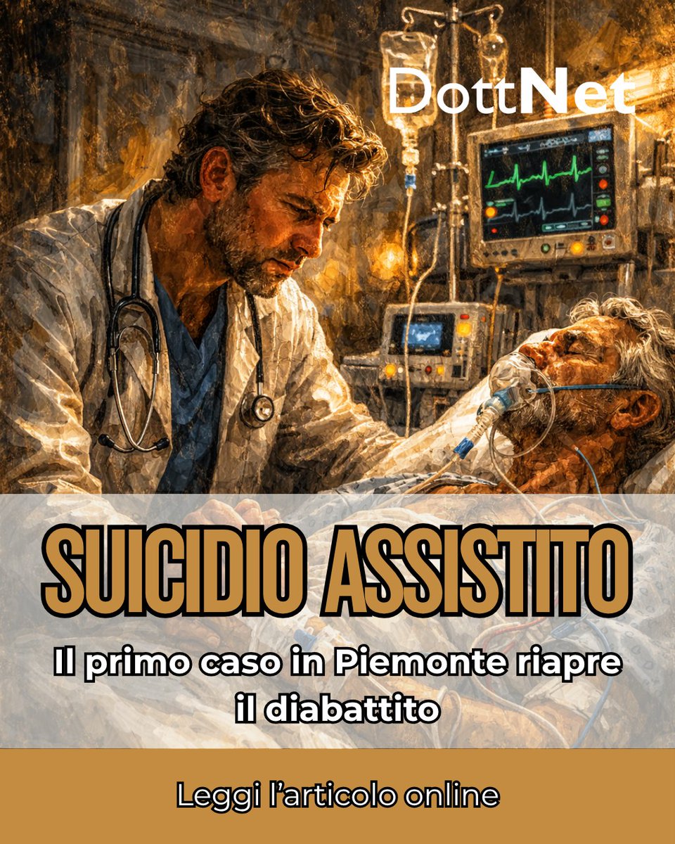 DottNet's tweet photo. ⚖️ Suicidio assistito: il primo caso in Piemonte riapre il dibattito sulla legge.
Un uomo di 40 anni, affetto da una grave malattia degenerativa, ha potuto accedere alla procedura nella propria abitazione.

Leggi la notizia qui👉🏻https://t.co/EB5WyuxZJc https://t.co/4DwxcEflVI