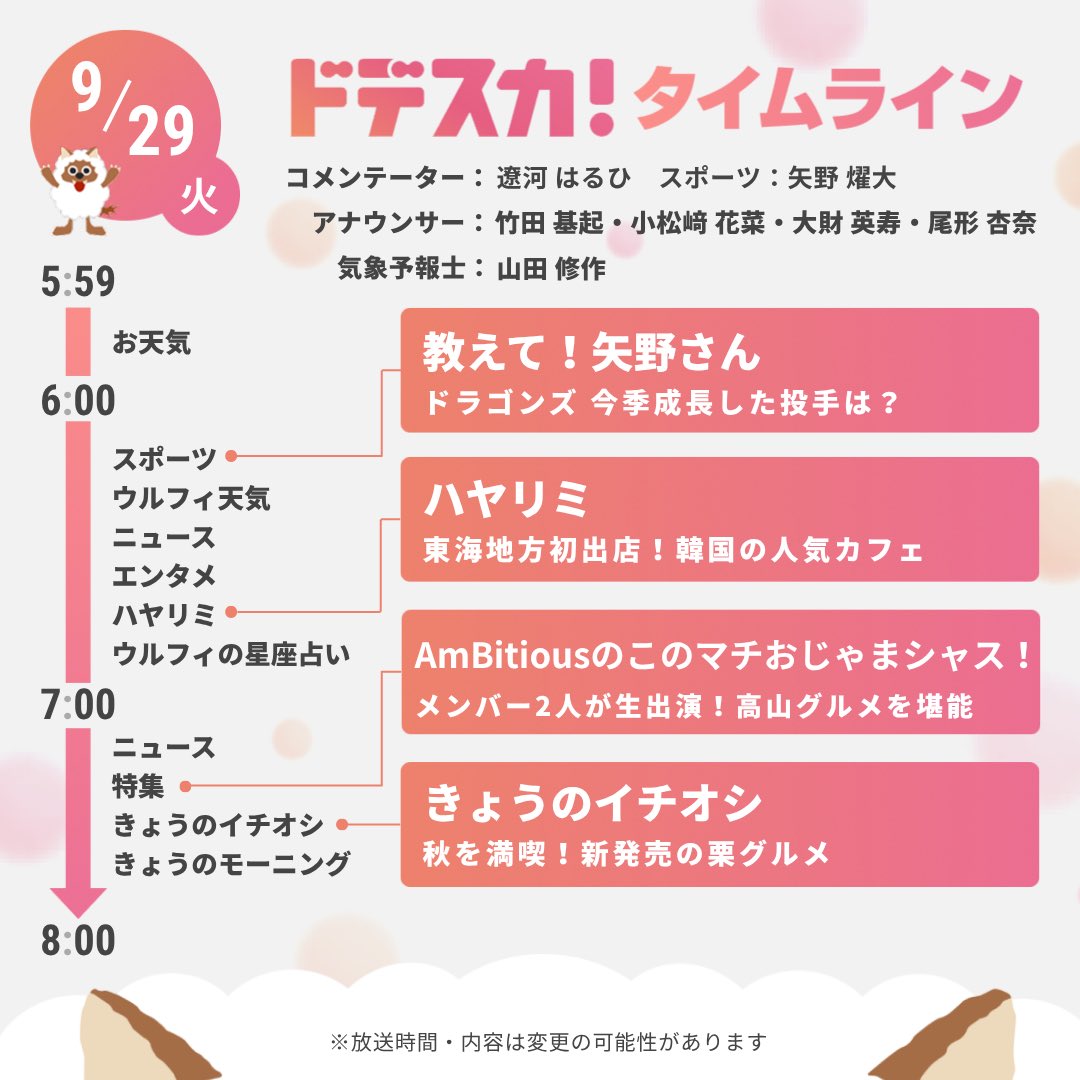 dodesuka_6ch's tweet photo. ⋱ 📣あすのドデスカ！⋰

気になる方がいたら🔁✨
コメントでもぜひ教えてください💭

✨#AmBitious メンバー2人が生出演✨

🫧コメンテーター
      #遼河はるひ
🫧エンタメ
      #松田元太 #髙木雄也
      #横浜流星 #吉田鋼太郎
      #加藤ローサ
etc... 
※内容変更の際はご了承下さい🙇 https://t.co/ykOKirNrzO