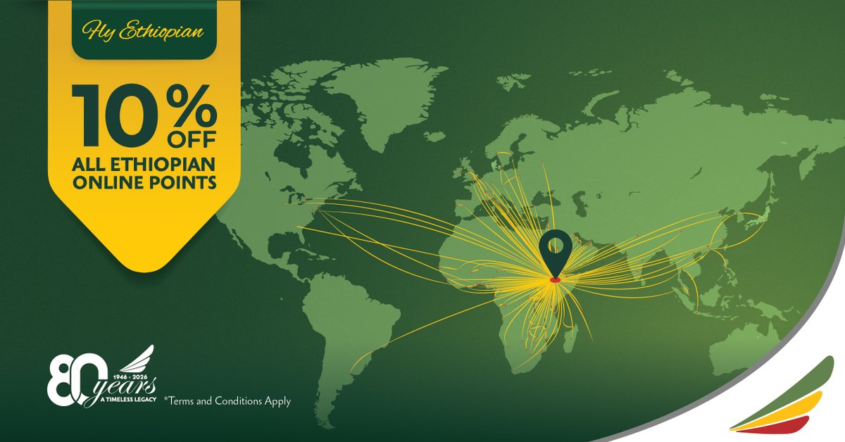 flyethiopian's tweet photo. Save big with 10% off on all Ethiopian online points .This special offer is available for a limited time only! Your next favorite destination is just a flight away!
https://t.co/aa61USotYc 
#FlyEthiopian #Discount #FlightDeals https://t.co/11hNdpCHTl