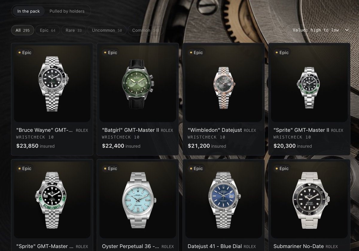 BEZELpulls's tweet photo. 33 rounds, 32 watches delivered to holders. $12,915 in real watches, all paid for by trading fees.

1 Rare, 7 Uncommon, 24 Common. Top pull so far: a Certina DS-1 Big Date at $1,010.

The pot keeps filling. Every draw is live and verifiable: https://t.co/d0Q2ZAJeYG https://t.co/EQrFZS0cjI
