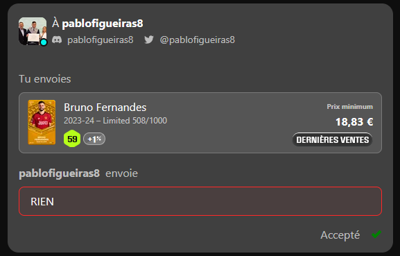 packfeverTCG's tweet photo. 🚨 HERE WE GO! 🚨

ANOTHER claim live on Packfever
Packfever → Sorare ✅

@pablofigueiras8 pulled Bruno Fernandes (Manchester United 🏴󠁧󠁢󠁥󠁮󠁧󠁿) T0 Classic in-game
→ real Sorare card now delivered to their wallet 🔴⚫

The bridge works.

Done deal.

#Sorare #Packfever https://t.co/QMMM0u9W06