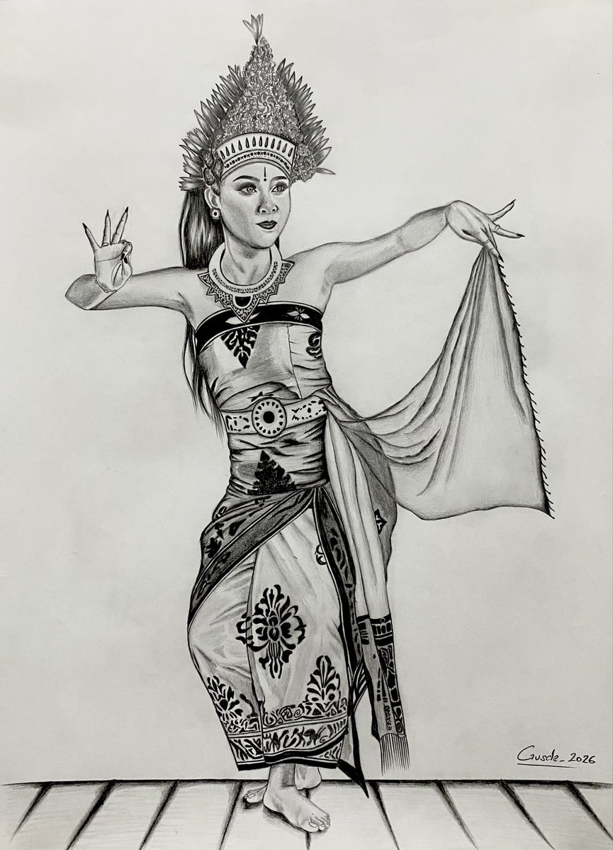 Gussdhe17's tweet photo. Artist: Gusde
Title: Selat Segara Dance
Year: 2026
Media: Pencil on paper
Size: A3
​Description: A beautiful Balinese dancer performing the Selat Segara dance.
#gusde #art #artwork #balinese #selatsegaradance https://t.co/HUfVeGXxBs