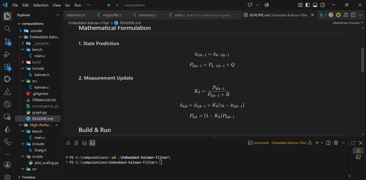 SaidYipmong's tweet photo. The logic is straightforward. At first, the filter is uncertain. With each incoming reading, it decides how much to trust the new data versus its own prediction. Within eight samples, the correction gain drops from 0.67 down to 0.16. https://t.co/x3uo9Ot7hO