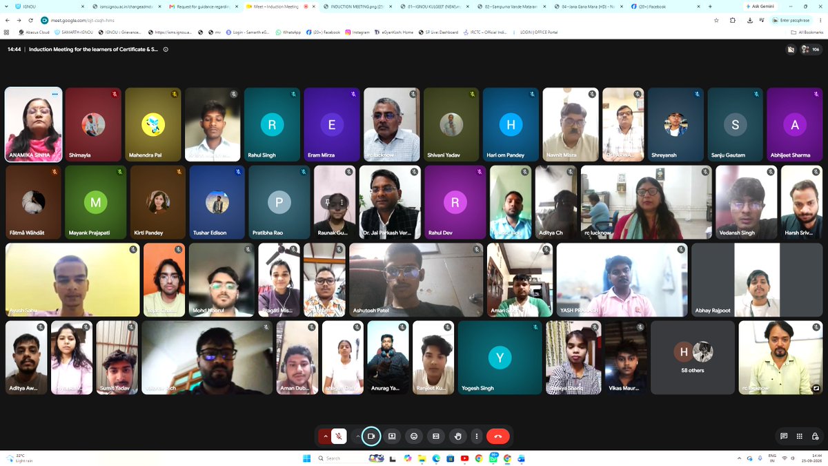 IGNOULucknow's tweet photo. IGNOU Regional Centre, Lucknow organized an Online Induction Meeting for the learners of Certificate &amp; Semester Based Programmes of July 2026 Session onFriday, 25th September, 2026 through Google Meet platform. https://t.co/99qHplHIwv