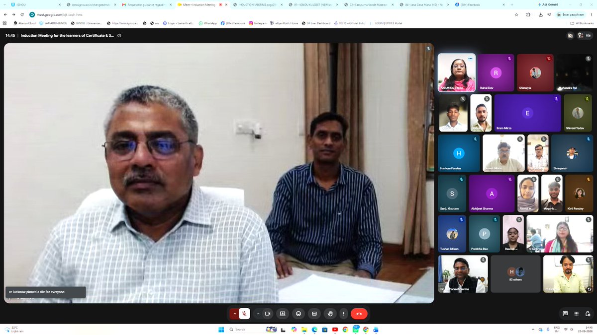 IGNOULucknow's tweet photo. IGNOU Regional Centre, Lucknow organized an Online Induction Meeting for the learners of Certificate &amp; Semester Based Programmes of July 2026 Session onFriday, 25th September, 2026 through Google Meet platform. https://t.co/99qHplHIwv