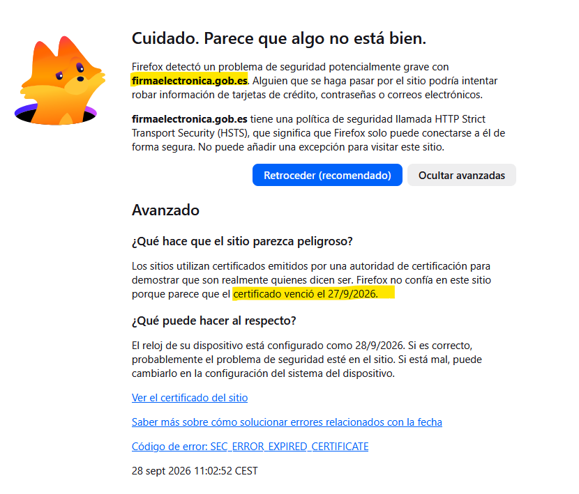 GuillermoVersus's tweet photo. El dominio https://t.co/VKSIAHQGV8, que permite, entre otras cosas, descargar la versión oficial de Autofirma, tiene desde ayer caducado el certificado TLS. https://t.co/2QhasysEjR