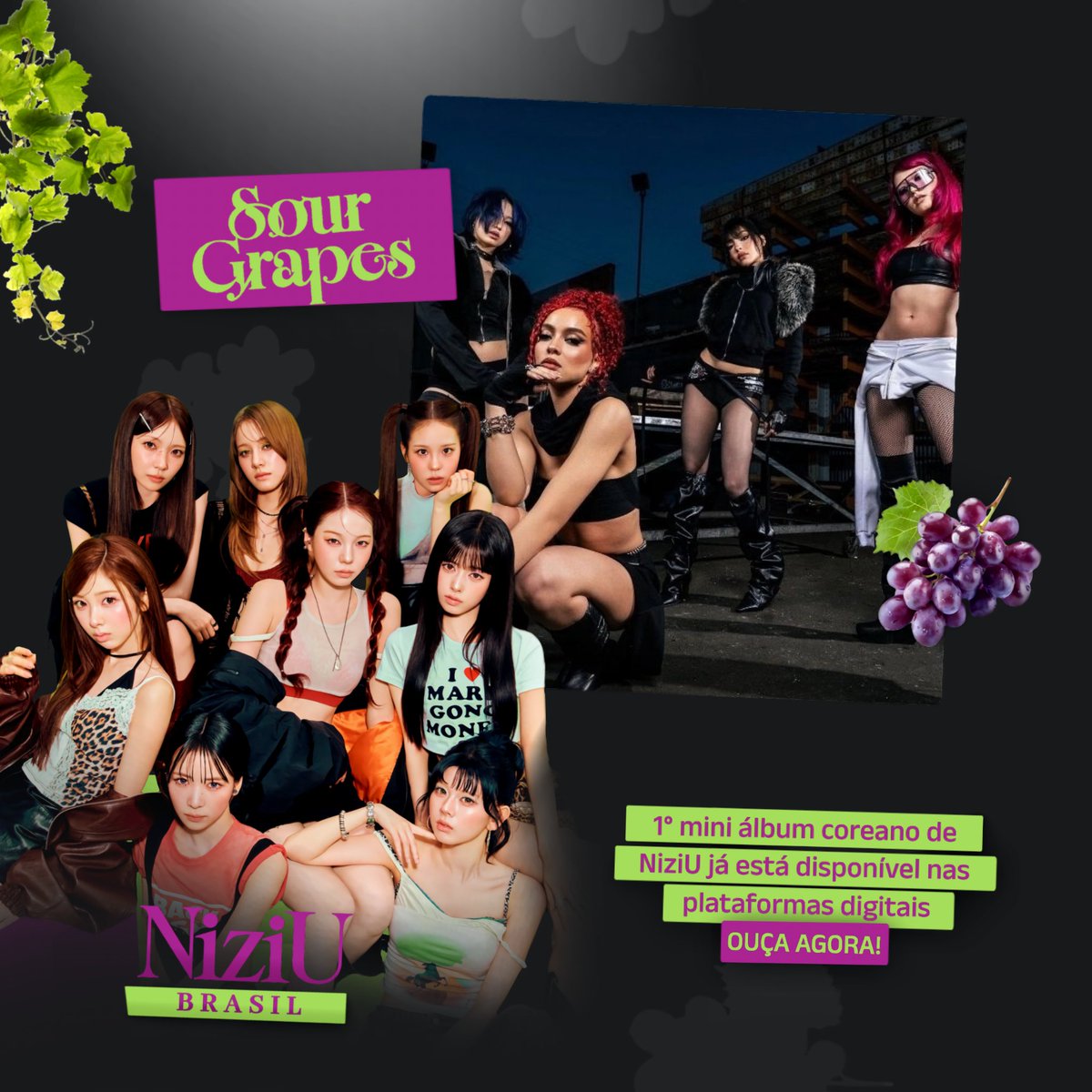 GIRLSETBRASIL's tweet photo. NiziU está de volta na Coreia! 🇰🇷🍇💜

O novo Comeback Coreano do grupo "Sour Grapes" já está disponível nas plataformas digitais.

🔗 Ouça agora na sua plataforma favorita: https://t.co/ltyoc1yrOX

— Siga @BRNIZIU para mais informações do grupo e do comeback. 🍇💚 https://t.co/1Z3JSCRGxW