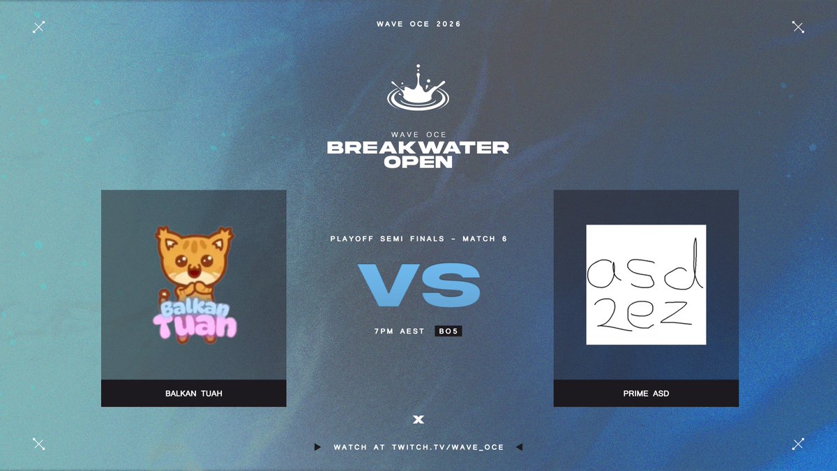 Wave_OCE's tweet photo. ❗Wave OCE Breakwater Open Semi Finals❗ 

BALKAN TUAH vs Prime ASD - Best of 5 https://t.co/XSwNnSatYA