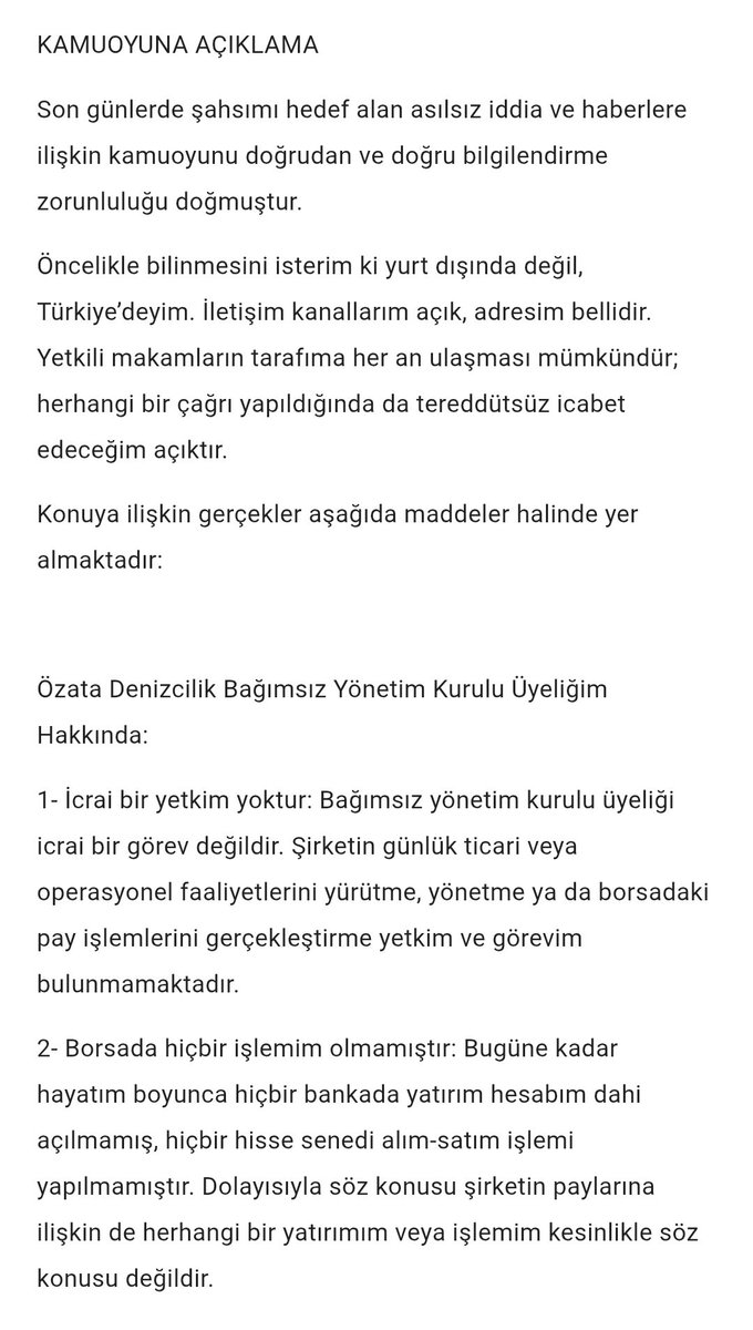 iskenderbalci's tweet photo. KAMUOYUNA AÇIKLAMA

Son günlerde şahsımı hedef alan asılsız iddia ve haberlere ilişkin kamuoyunu doğrudan ve doğru bilgilendirme zorunluluğu doğmuştur.

Öncelikle bilinmesini isterim ki yurt dışında değil, Türkiye’deyim. İletişim kanallarım açık, adresim bellidir... https://t.co/HLNzBBpzKA
