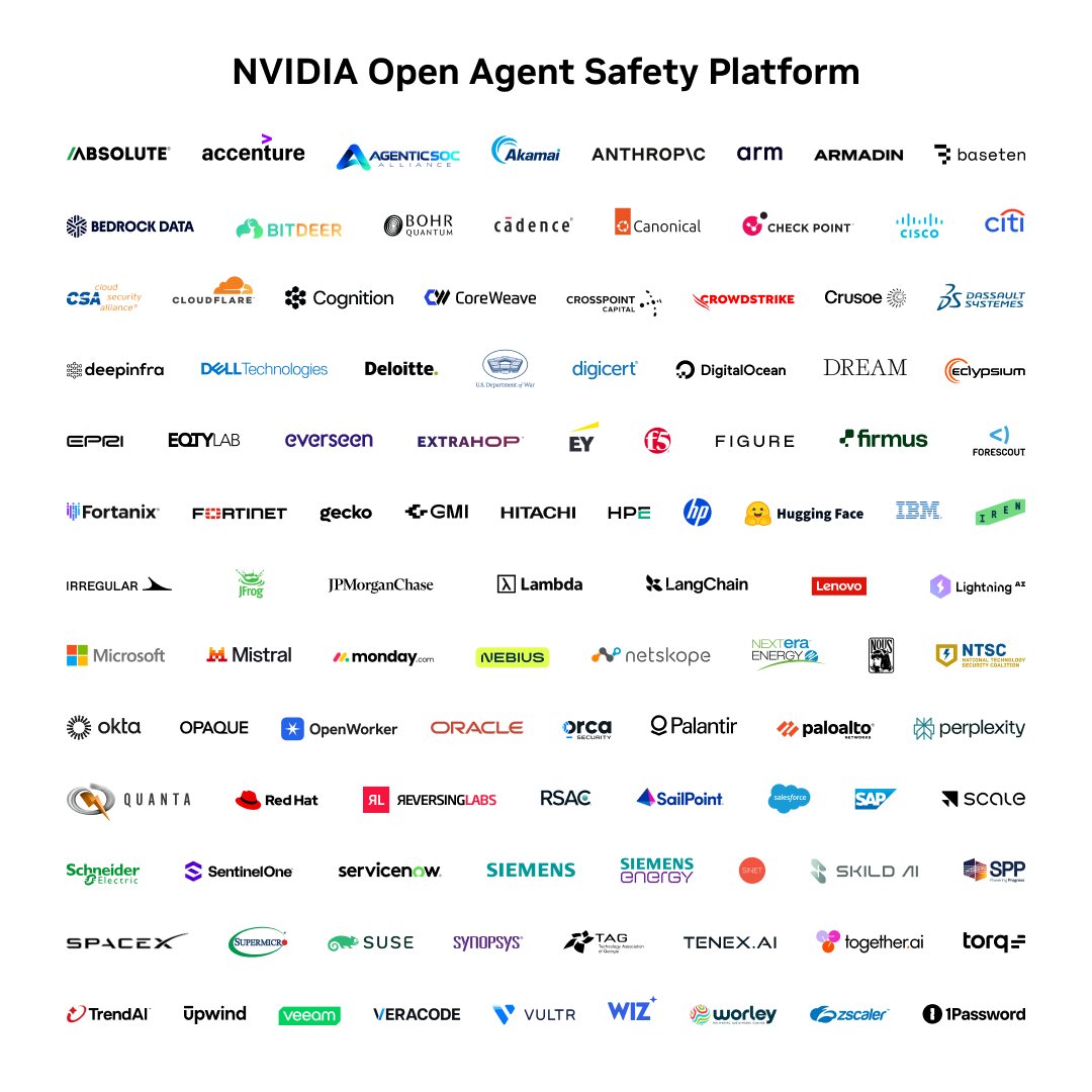 nvidianewsroom's tweet photo. Introducing the NVIDIA Open Agent Safety Platform.

An open reference design built with partners that continuously monitors and governs agent behavior, ensuring that AI agents follow the rules.

Read the release: https://t.co/CBqYXnJSZy https://t.co/iyofeEyB5Q
