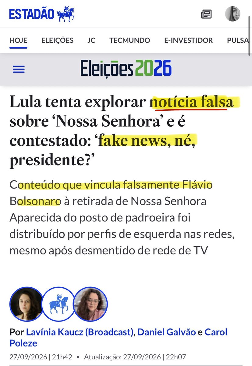 Tali_Mito22's tweet photo. Fake News, né Lula⁉️
Nem a mídia porca passou pano. https://t.co/p470wTqyfI