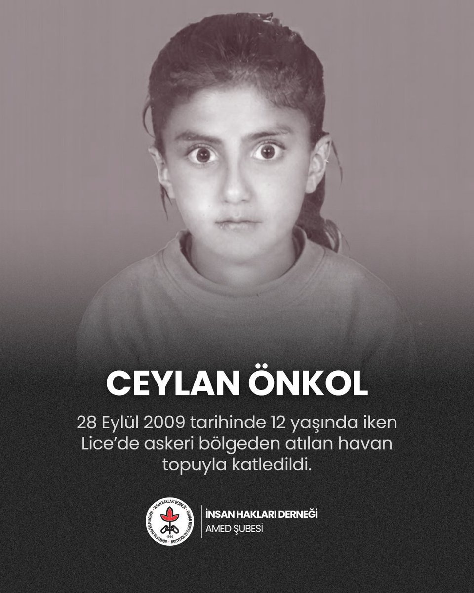 Altigfirat's tweet photo. Ceylan Önkol, 28 Eylül 2009 tarihinde, henüz 12 yaşındayken Lice’de askeri bölgeden atılan havan topuyla katledildi. https://t.co/YyQYXVrmK8