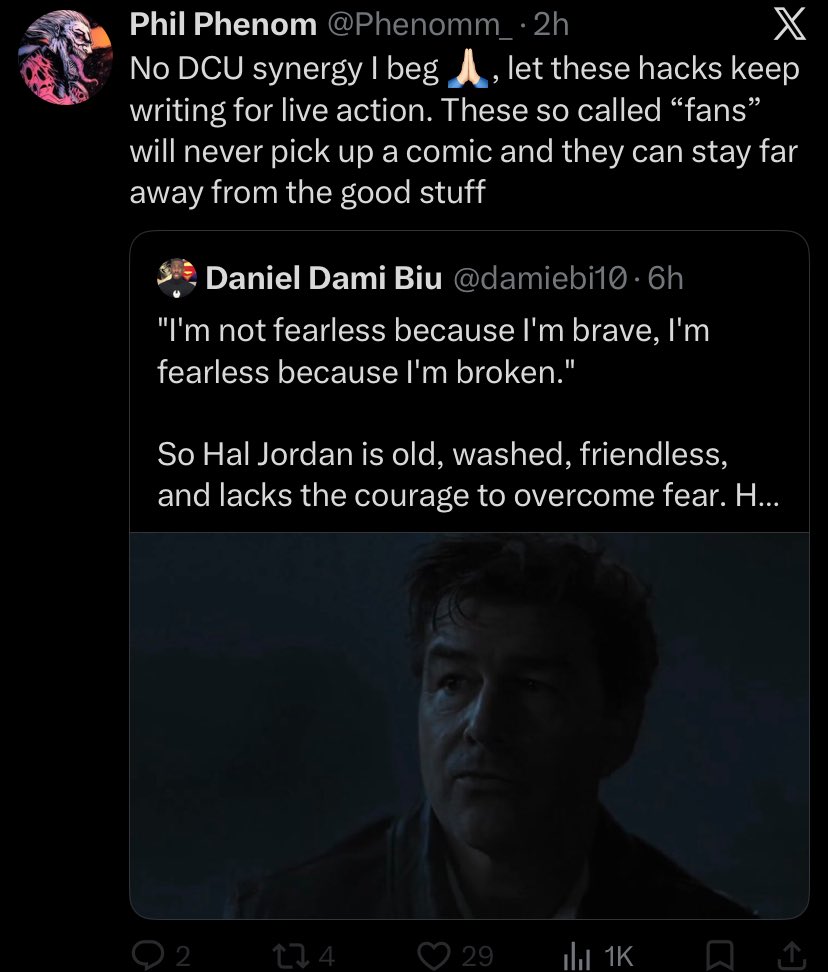 HamsterslayerP's tweet photo. This guy hasn’t watched a single episode btw 

He’s going off straight reactions from illiterate trolls and snyder fans to bitch every week lol 

This is why I’m starting to hate comic purists with a passion https://t.co/zVnHLkWhBI