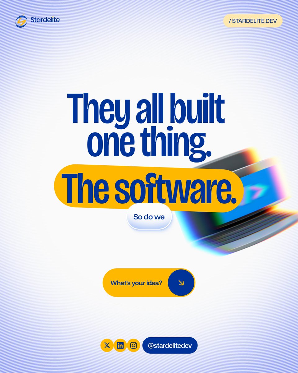 stardelitedev's tweet photo. They all built one thing. The software.
So do we. What's your idea?

🔗 https://t.co/CrWvJRSfvV https://t.co/NJ8bxnk9BZ