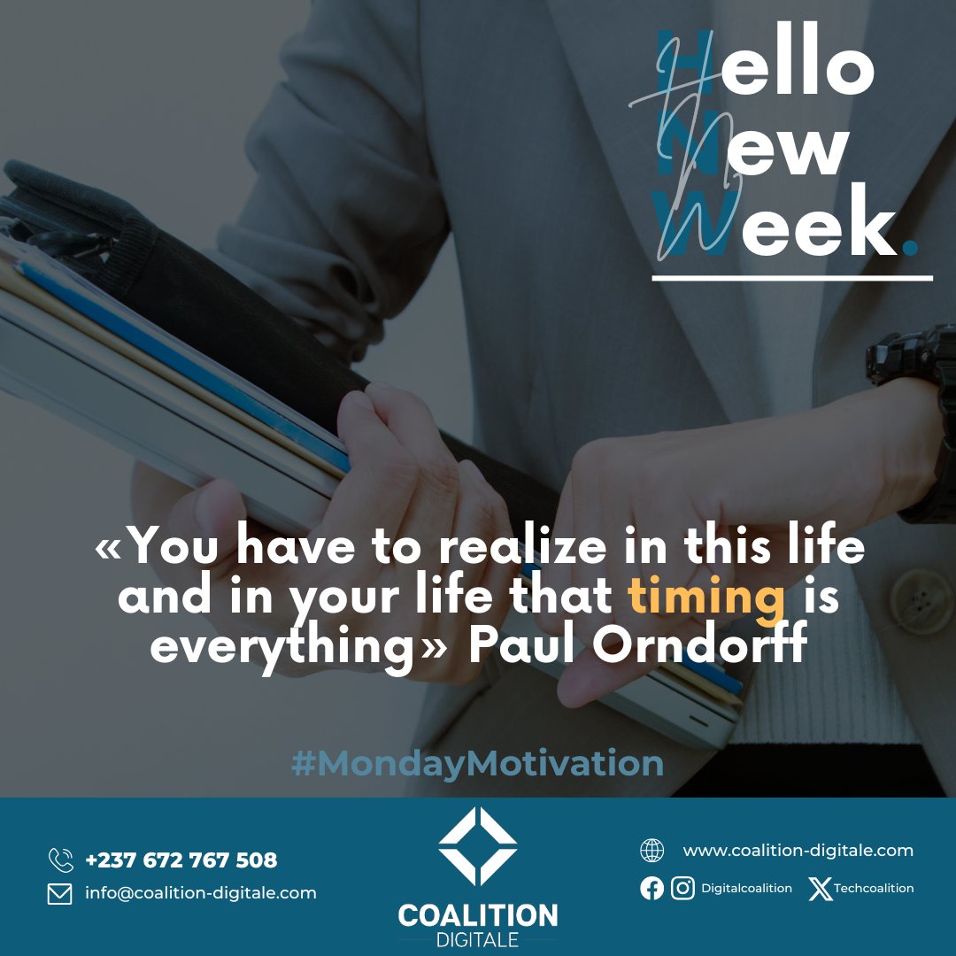 TechCoalition's tweet photo. #SmartMonday 💡

“You have to realize in this life and in your life that timing is everything”  Paul Orndorff

Success relies on effort and timing. Know when to act, wait, or adjust. Stay patient, prepared, and trust your journey's timing. ✨

#DigitalCoalition #CoalitionDigitale https://t.co/9HmLIySSUJ