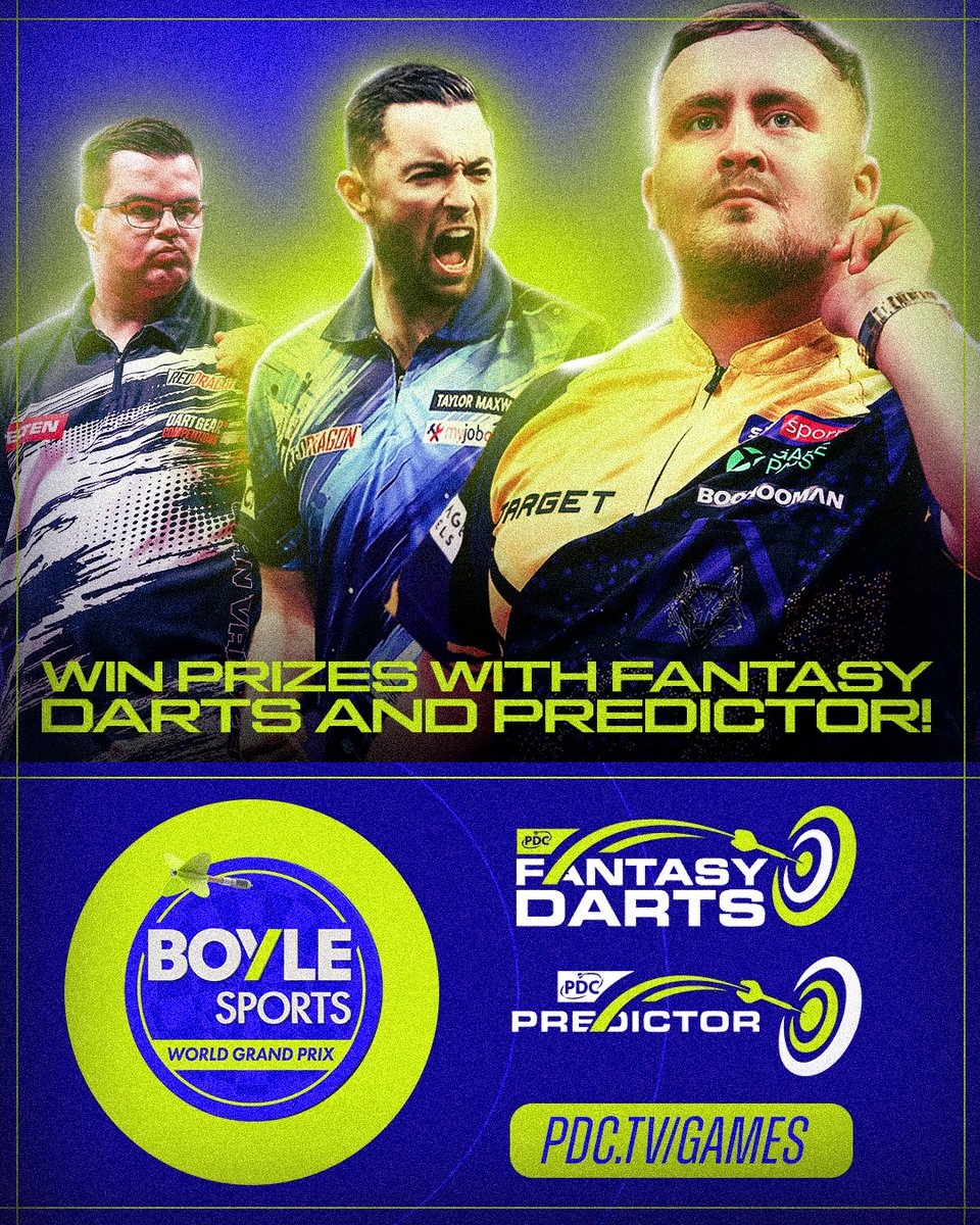 OfficialPDC's tweet photo. FANTASY DARTS IS LIVE 🚨

Get your teams in for the 2026 World Grand Prix for your chance to win some incredible prizes!

Pick here 👉 https://t.co/AwqKhe5rl7 https://t.co/PB93P02Jw6