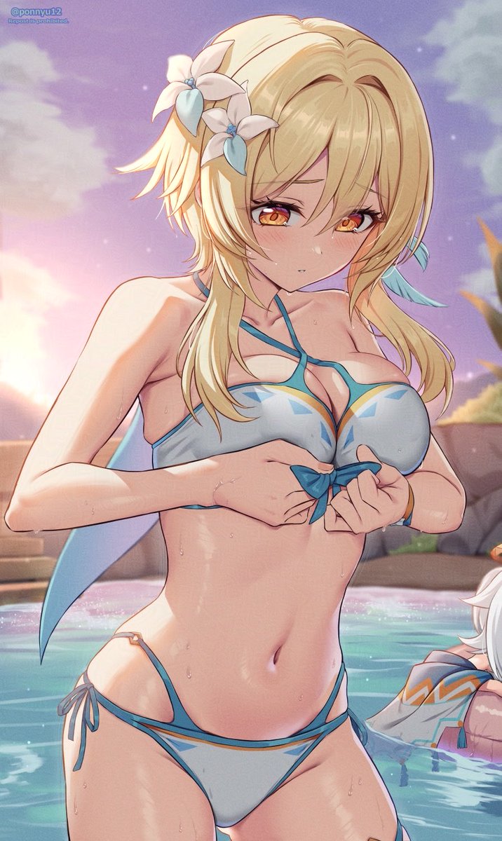 PONNYU12's tweet photo. 原神6周年おめでとう！！
再掲だけど、水着のリボンが気になる蛍ちゃん！ https://t.co/B84j7nxaRE