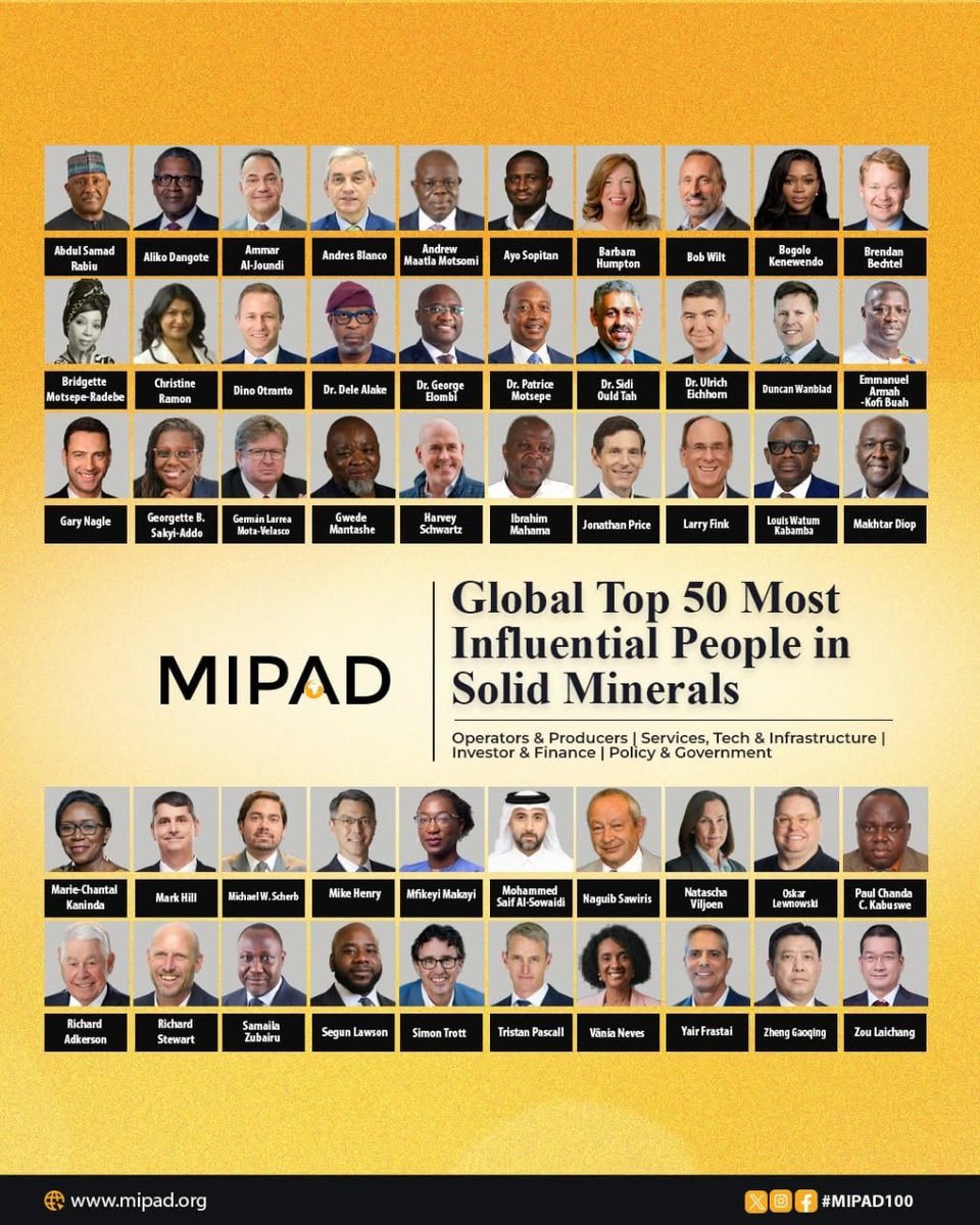 tresorkanda2's tweet photo. MIPAD 2026 : LOUIS WATUM KABAMBA PARMI LES 50 PERSONNALITÉS LES PLUS INFLUENTES AU MONDE DANS LE SECTEUR MINIERS

Louis WATUM KABAMBA, Ministre des Mines de la République démocratique du Congo, figure parmi les 50 personnalités les plus influentes au monde dans le secteur des minéraux solides, selon le classement 2026 de MIPAD – « Personnes les plus influentes d’ascendance africaine ».

Il rejoint ainsi des figures de premier plan du monde des affaires, de l’industrie, de la finance et des politiques publiques, parmi lesquelles Aliko Dangote, Patrice Motsepe, Abdul Samad Rabiu et Larry Fink.

Cette reconnaissance internationale vient saluer plus de trois décennies d’expérience dans le secteur minier et le développement industriel africain, d’abord comme ingénieur et dirigeant de grandes opérations minières, puis comme responsable public à la tête du Ministère des Mines de la RDC.

Pour Louis WATUM KABAMBA, cette distinction porte surtout une responsabilité : transformer l’influence en impact.

Plus que des exportations, créer de la valeur.
Plus que des ressources, créer des emplois, des compétences et de la prospérité pour la RDC. 

Une ambition qui s’inscrit dans la vision du Chef de l’État, Félix Antoine Tshisekedi Tshilombo, sous la coordination de la Première Ministre, Judith SUMINWA TULUKA.

@LouisWKabamba 
@SuminwaJudith 
@MinMinesRDC 
@PrimatureRDC
