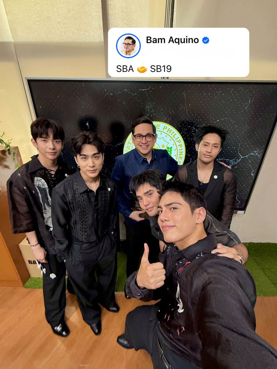 gmanews's tweet photo. SBA 🤝 SB19

Senator Bam Aquino shared a photo with P-Pop Kings SB19 during their visit to the Senate on Monday, where the group was recognized for their historic Lollapalooza performance in Chicago last July.

COURTESY: Sen. Bam Aquino/Facebook

READ: https://t.co/nonwTLuQCd https://t.co/6cqzEGXpqj
