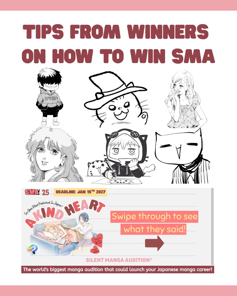SilentMangaComm's tweet photo. We've gathered tips from previous winners to help you make your #SMA25 submission as good as it can be! 💛 https://t.co/AlBlMTv1bR