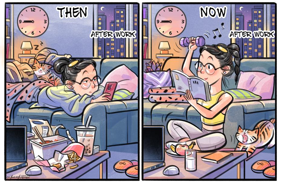 ChinaDaily's tweet photo. #ChinaDailyCartoon Building yourself up after work https://t.co/i0cpuzcL9g
