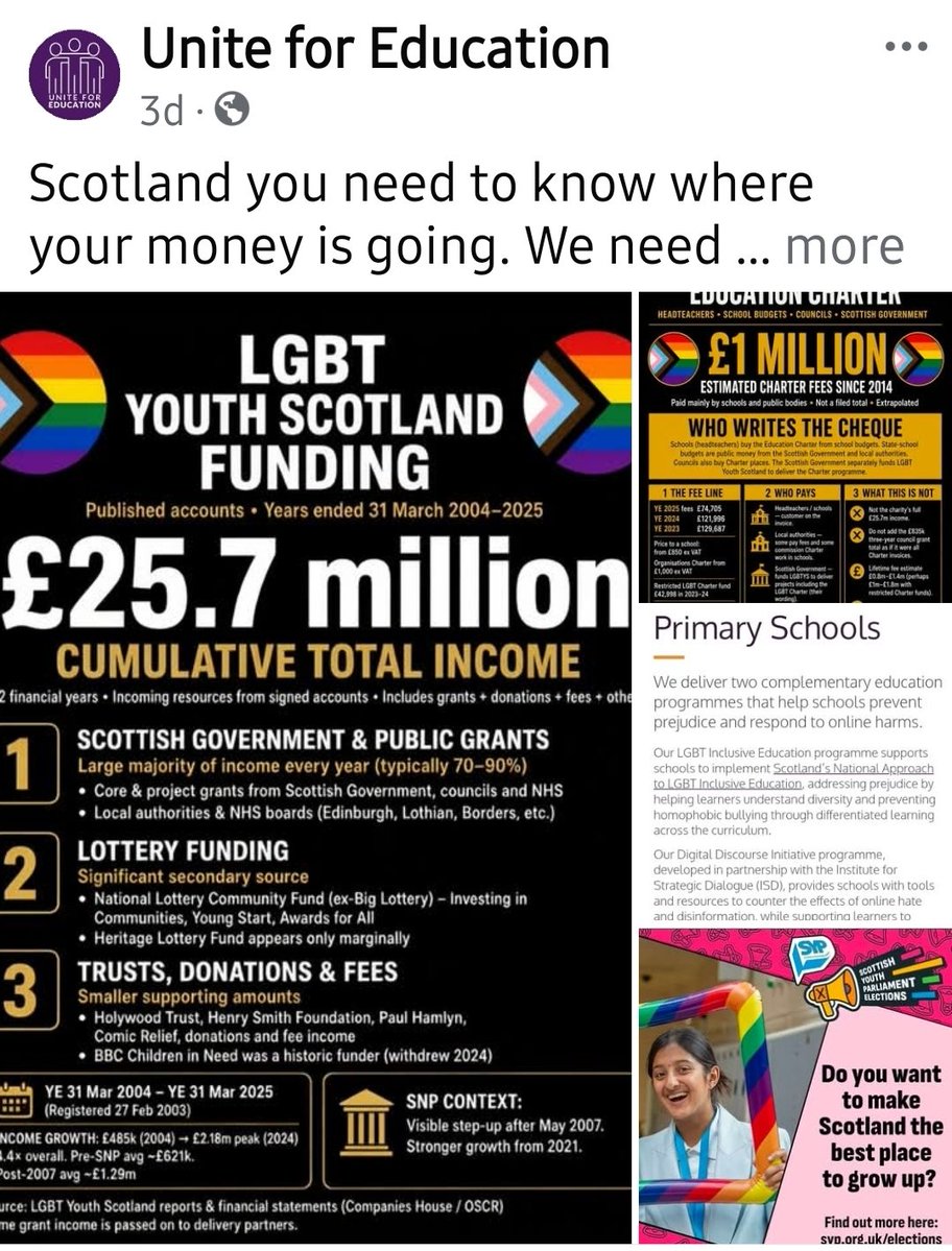 NoLGBTYScharter's tweet photo. 🧵🚨1/
It has been brought to our attention that "Unite for Education" has posted on Facebook and Instagram a collage that combines two of our posts and accompanying infographics in a way that implies the work is theirs.

No LGBT YS in Schools is not affiliated with Unite for Education in any way.

We asked twice, privately, for a credit or for the posts to be taken down. They have not done so.

@nieldeepnarain