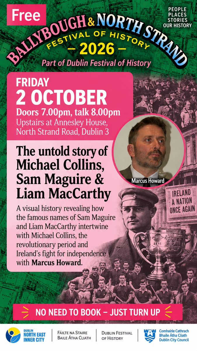 Wallace_Asti's tweet photo. Make a weekend of history in our local area! The Ballybough & North Strand festival of history continues! Book your pre theatre meal with us - we are a short walk to Annesley House ๐ฎ๐น
#HistoryFest #IrishHistory #MudIsland #MichaelCollins ๐ https://t.co/FWKIoaSv7p