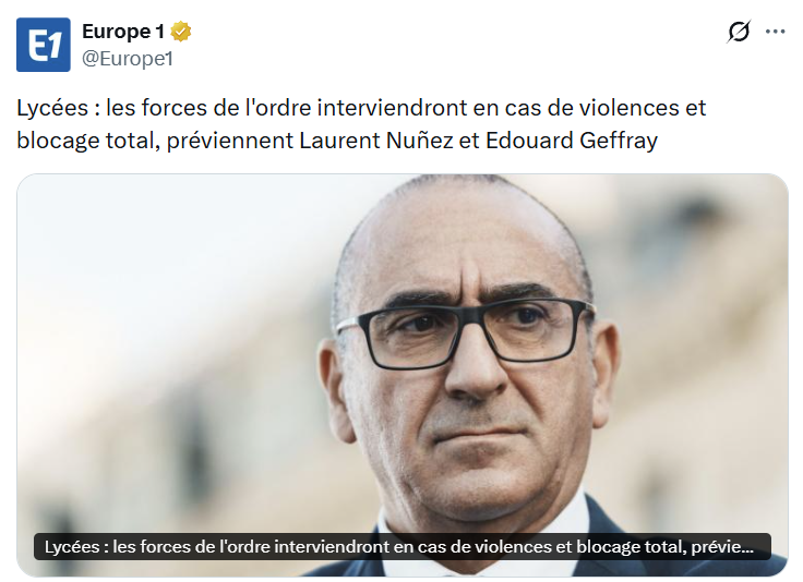 Clemence_Guette's tweet photo. Alerte : le gouvernement prévoit de réprimer violemment les lycéens mobilisés.

Ce sont des adolescents, ils sont mineurs. Ils demandent à pouvoir étudier dignement. Et les macronistes veulent répondre avec la matraque.

Nous ne le permettrons pas. Nos enfants ne paieront pas les échecs des macronistes. Les parents et les professeurs, eux aussi mobilisés, sont présents pour s'en assurer.