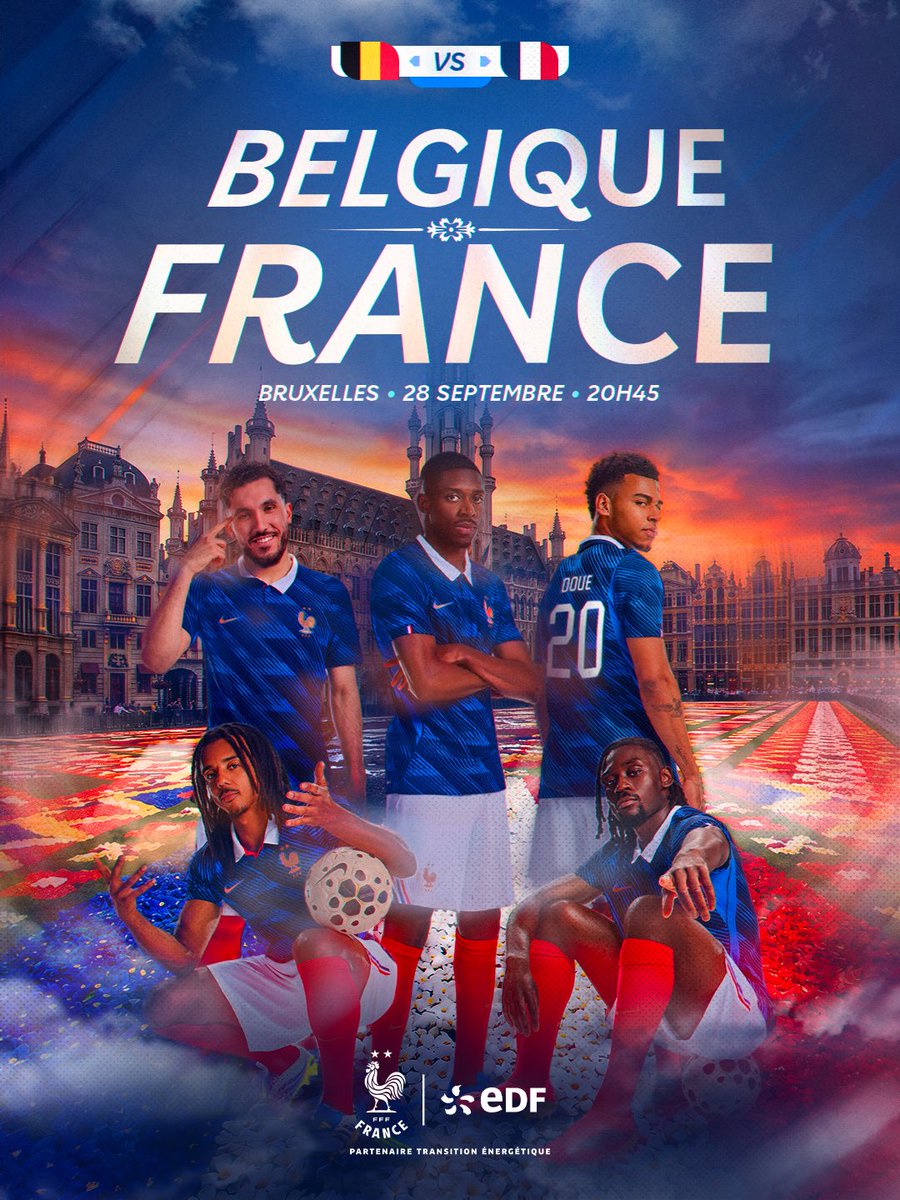 EDF_Foot's tweet photo. 𝗟𝗘𝗦 𝗕𝗟𝗘𝗨𝗦 𝗣𝗢𝗨𝗥𝗦𝗨𝗜𝗩𝗘𝗡𝗧 𝗟𝗘𝗨𝗥 𝗥𝗢𝗨𝗧𝗘 🇫🇷

Direction Bruxelles ce soir pour ce choc de Ligue des Nations.

Vos pronostics pour ce soir ? 👇

#EDFFoot https://t.co/hWr3qOX1xH