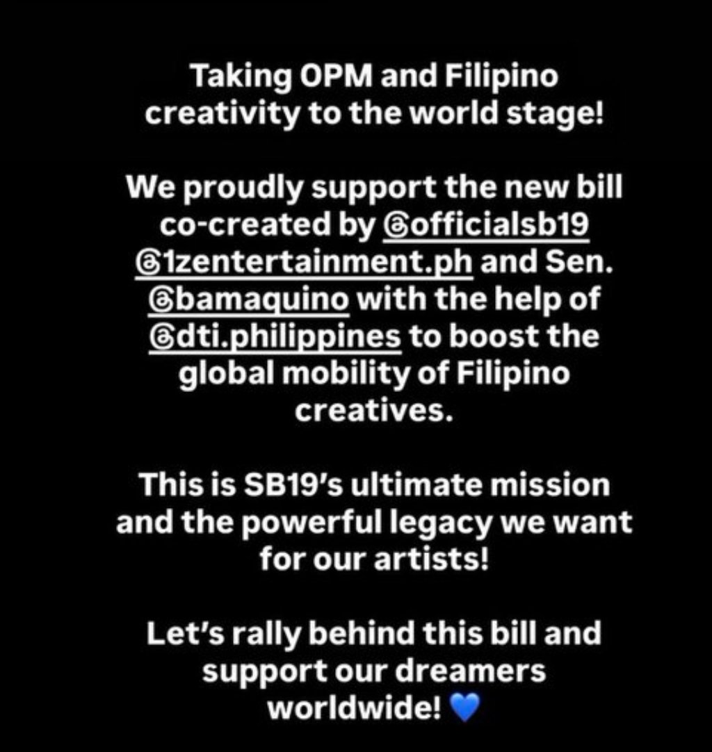 maria171819g's tweet photo. Kuya Yani's IG story

SB19 CoCREATED SENATE BILL
@SB19Official #SB19
#SBill19FilipinoCreatives https://t.co/p32rcmd7GM