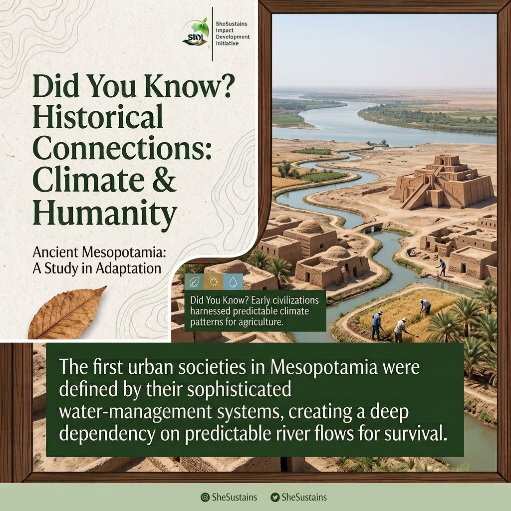 SheSustainsSIDI's tweet photo. Did you know that the earliest urban civilizations were shaped by climate? 🌊🏛️

From Mesopotamia to Egypt, survival depended on mastering river flows and water management.
#DidYouKnow #ClimateHistory #AncientCivilizations https://t.co/2XPXLnd6m6