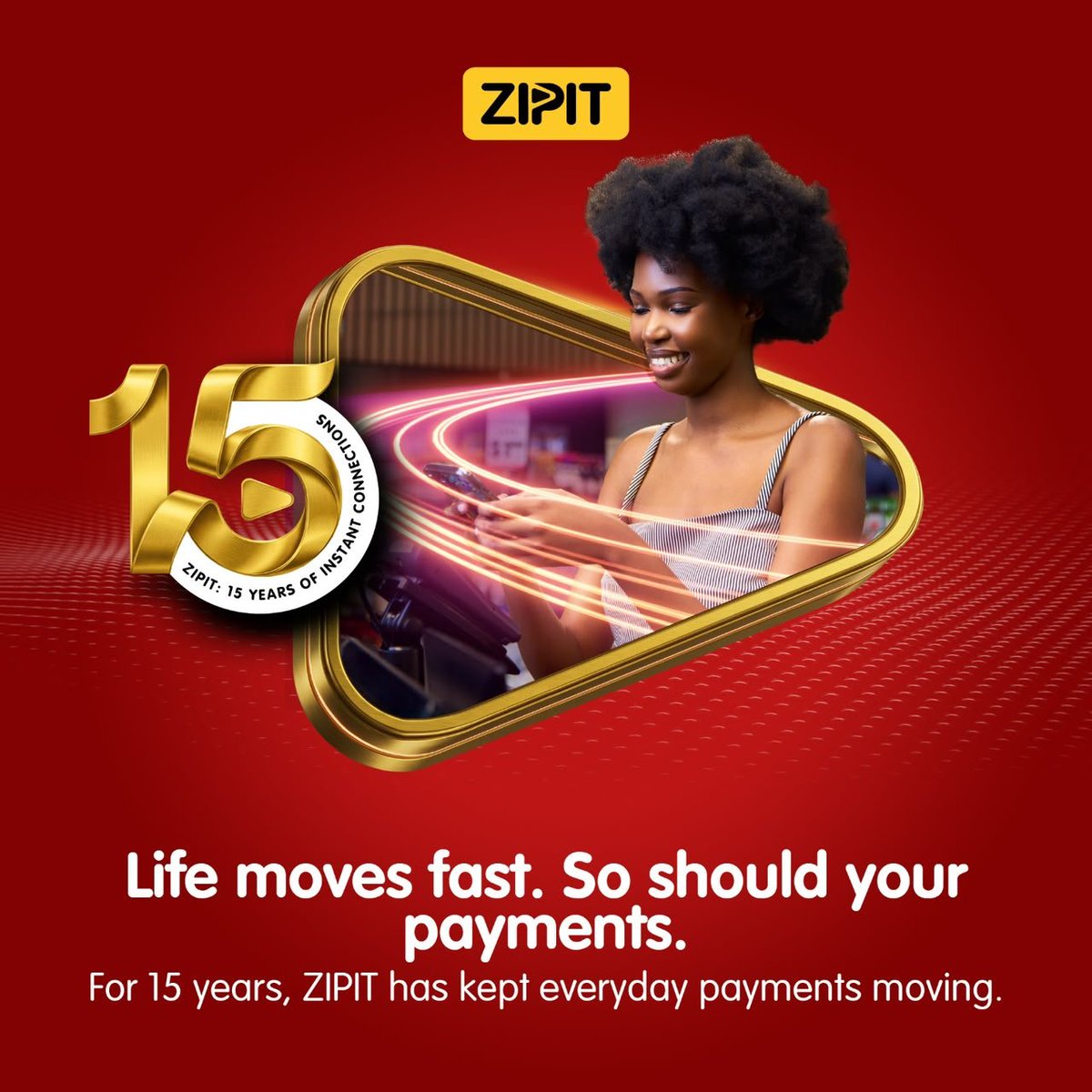 ZimswitchTech's tweet photo. Life moves FAST!... and so should your PAYMENTS!!

For 15 years, ZIPIT has been making it easier to send and receive money, helping everyday payments move as quickly as life does.

Here's to 15 years of Instant Connections and more to come 🍻

#ZIPITat15  #InstantConnections https://t.co/Lyj5p5H5lW