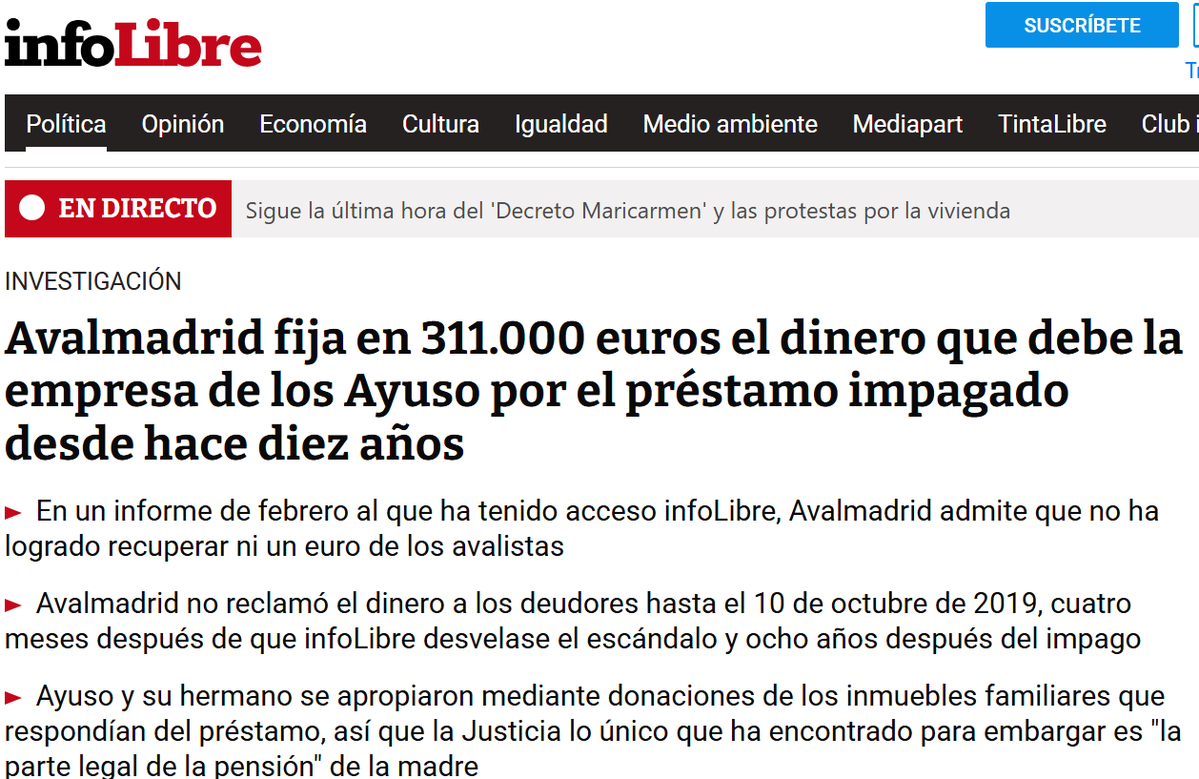 carlossmato's tweet photo. Qué cara tiene.
Ayuso y su familia son expertos en temas de morosidad.
En concreto en no pagar un préstamo que avaló una sociedad pública y luego eludir su responsabilidad recibiendo los bienes vía donación para dejarnos el pufo a todos.
311.000  euros sisados y la mamá de okupa. https://t.co/HkhnZOJHN2