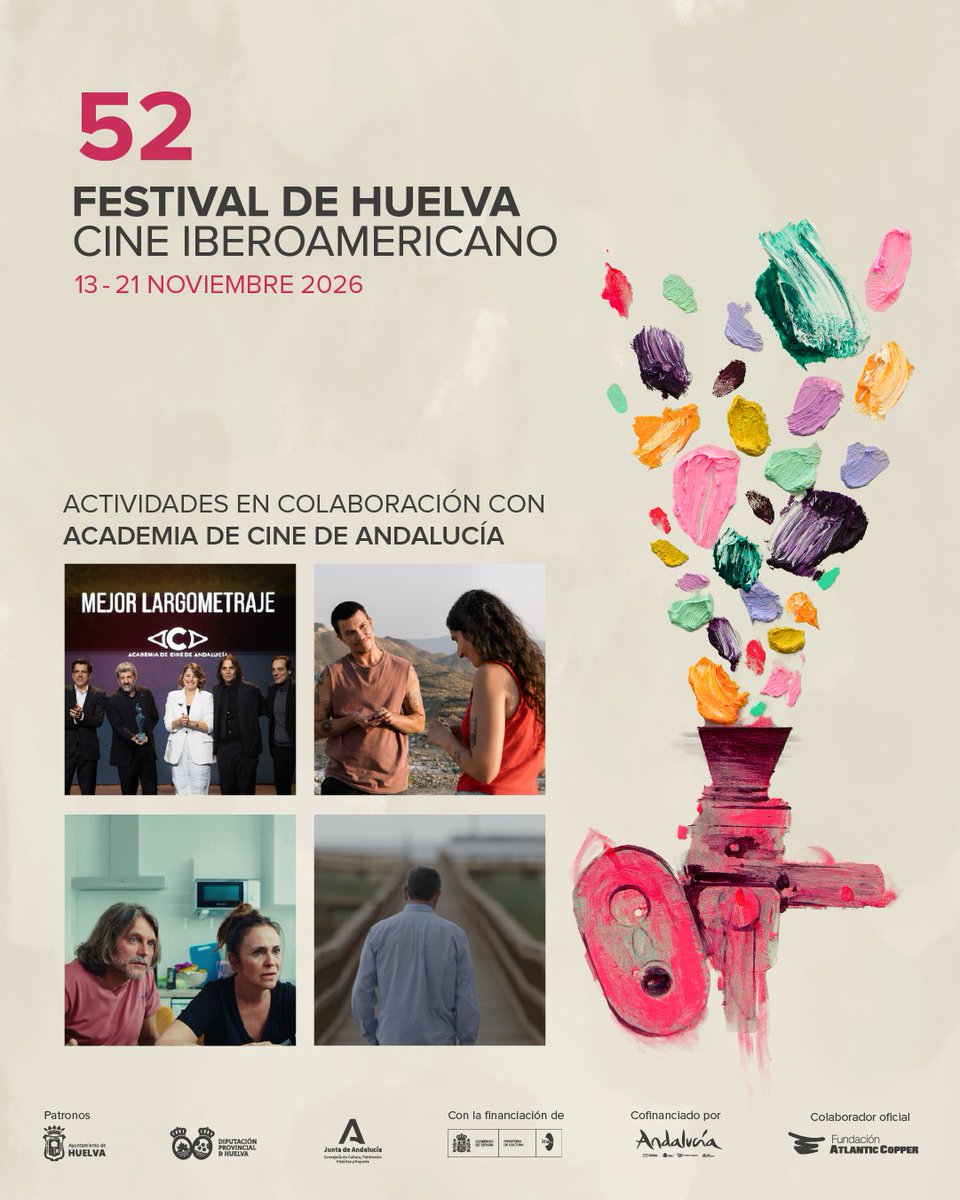 Festicinehuelva's tweet photo. 📽  Fortalecemos nuestra colaboración con la @acacineandaluz para el #52FestiCineHuelva.

✅ La alianza incluye la proyección especial de ‘Iván &amp; Hadoum’ por el Día del Cine Español, una exposición retrospectiva y un ciclo educativo de cortometrajes

👉 https://t.co/CXmDnGDMFV. https://t.co/EkhRTaRq6f
