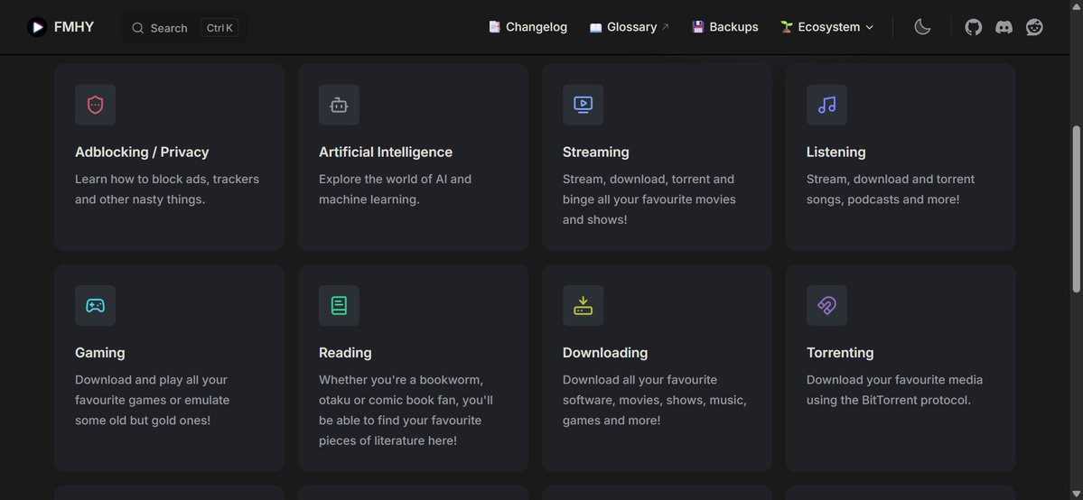 leviackermanft's tweet photo. I just found one of the biggest treasure maps on the internet.🔥

FMHY is basically a massive directory of free resources for:
• AI
• Apps
• Movies & TV
• Music
• Games
• Books
• Education
• Privacy tools
• Linux
• And A LOT more