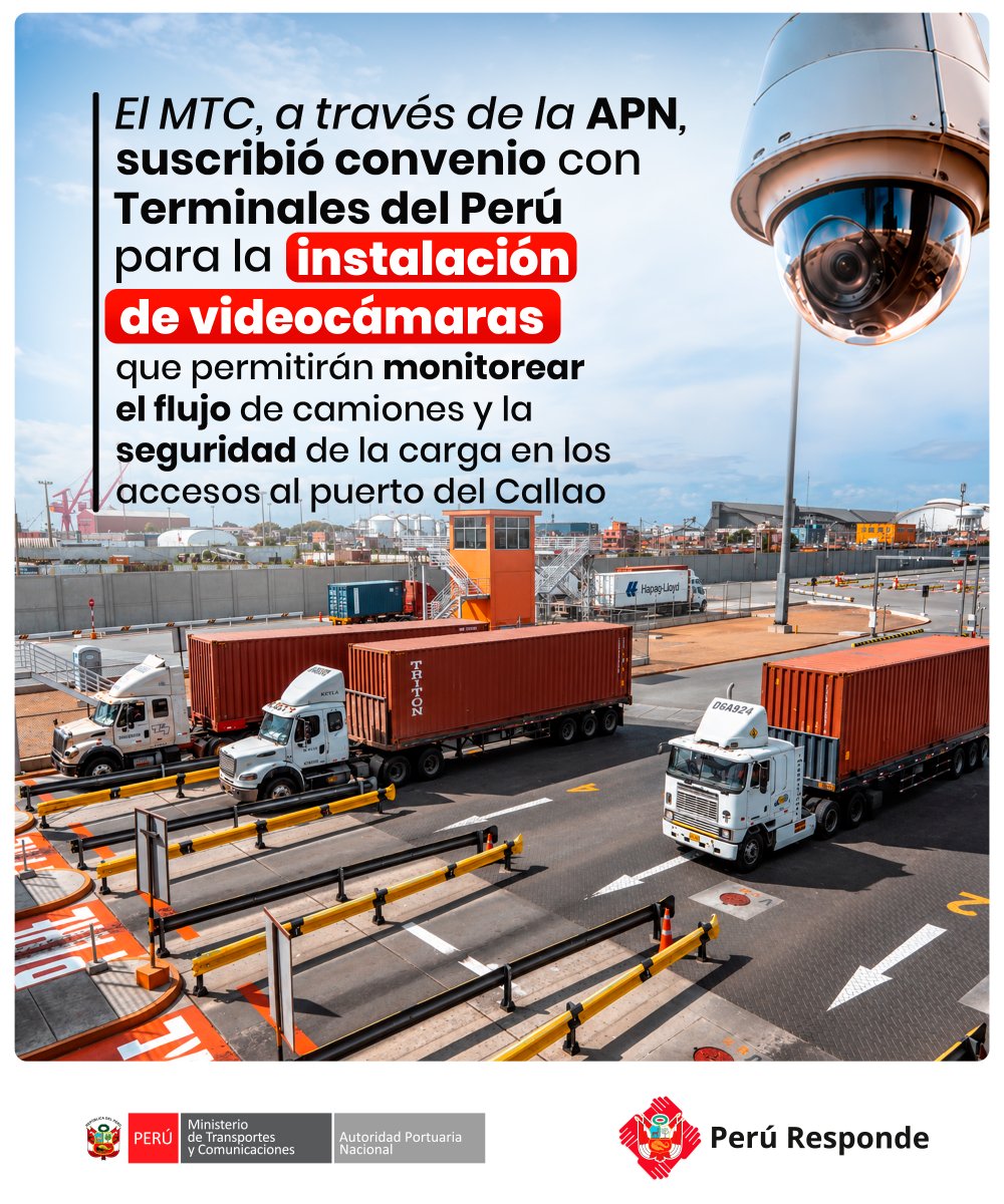 APN_PuertosPeru's tweet photo. 🚢🛡️El #MTC, a través de la #APN, suscribió un convenio de colaboración con Terminales del Perú (#TdP), instalación ubicada en el #Callao, para facilitar la instalación y funcionamiento de una cámara de videovigilancia y una antena de radioenlace en sus instalaciones.

#APN https://t.co/EFibngiUmf