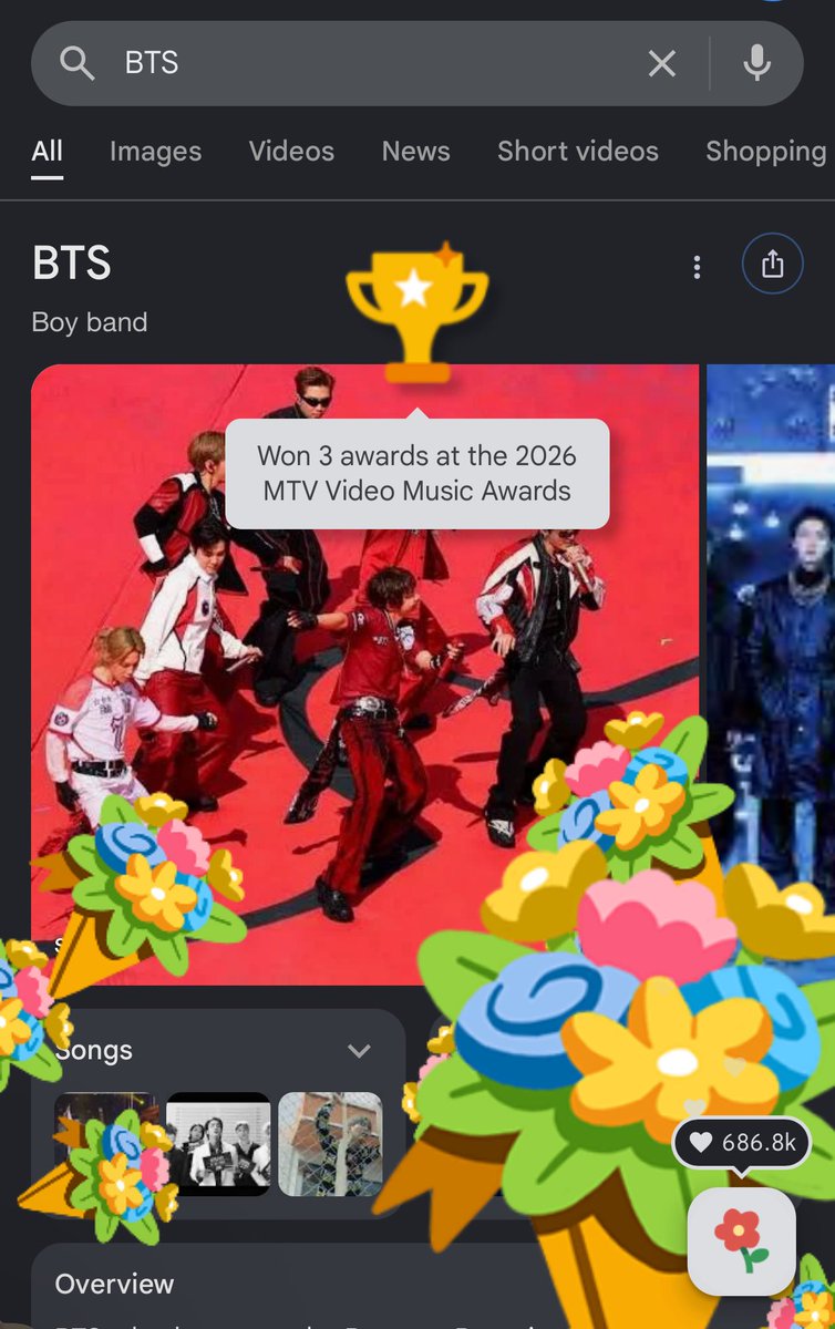 tksovers's tweet photo. Flowers and trophy for BTS when you search them up on google 🏆💐 https://t.co/7hiowyGX6j