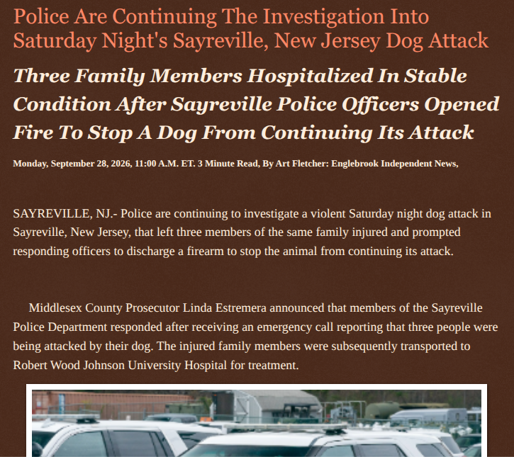 ArtFletcher9's tweet photo. Police Are Continuing The Investigation Into Saturday Night’s Sayreville, New Jersey Dog Attack https://t.co/q9wN6Dhtkn via @Englebrooknews #NewJersey #MiddlesexCountyNJ #SayrevilleNJ #Violent #DogAttack #Investigation @HRG_Media @LodiNJNews @fordmb1 @SarahGeving1 @Shannon96574094 @DanCook26214426 @Daytobehappy @janninereid1 @gator4kb18 @TrumpWasRite2 @KathyKbrose @RobGerundo @JimBobW49