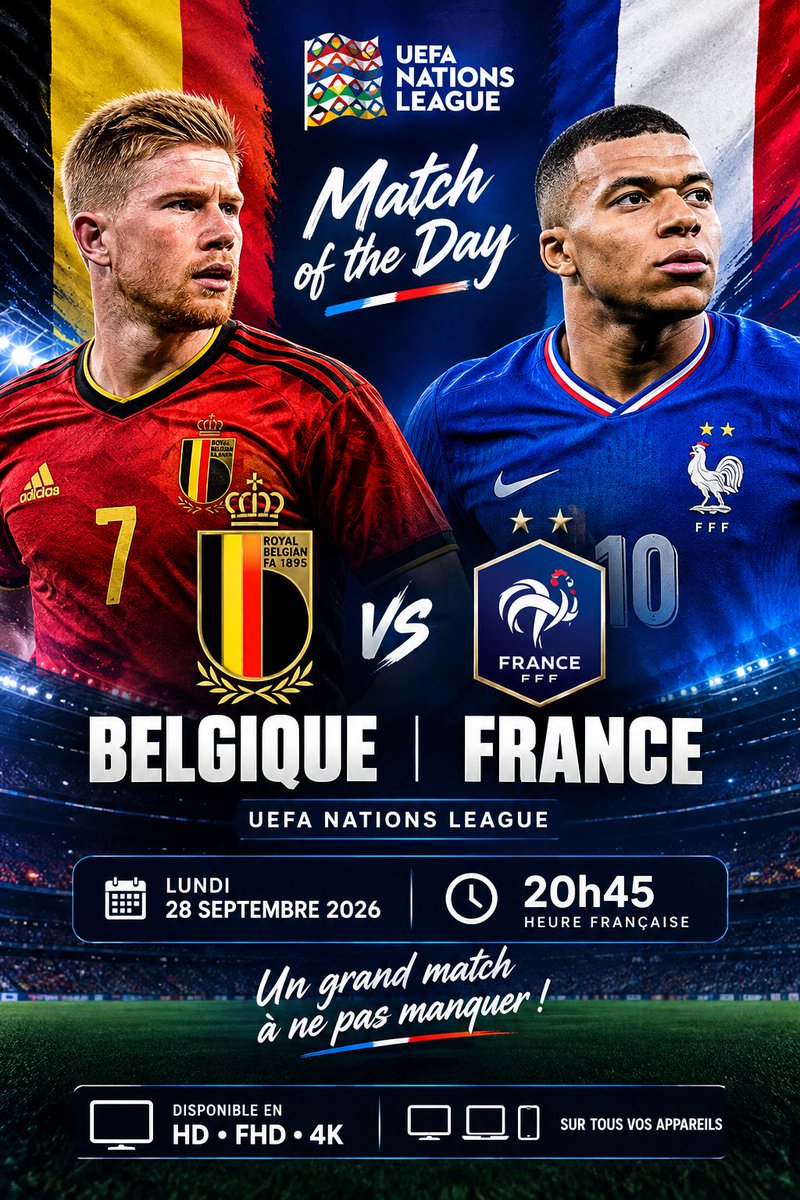 henry00149's tweet photo. 🇧🇪 BELGIQUE 🆚 FRANCE 🇫🇷
⚽ Nations League
🕘 20h45 — Heure française
🔥 Un grand match à ne pas manquer !
https://t.co/o7vdBJvbvi
📲 Disponible en HD • FHD • 4K
#BelgiqueFrance #France #Football #NationsLeague #Foot https://t.co/DloAGA7MX4