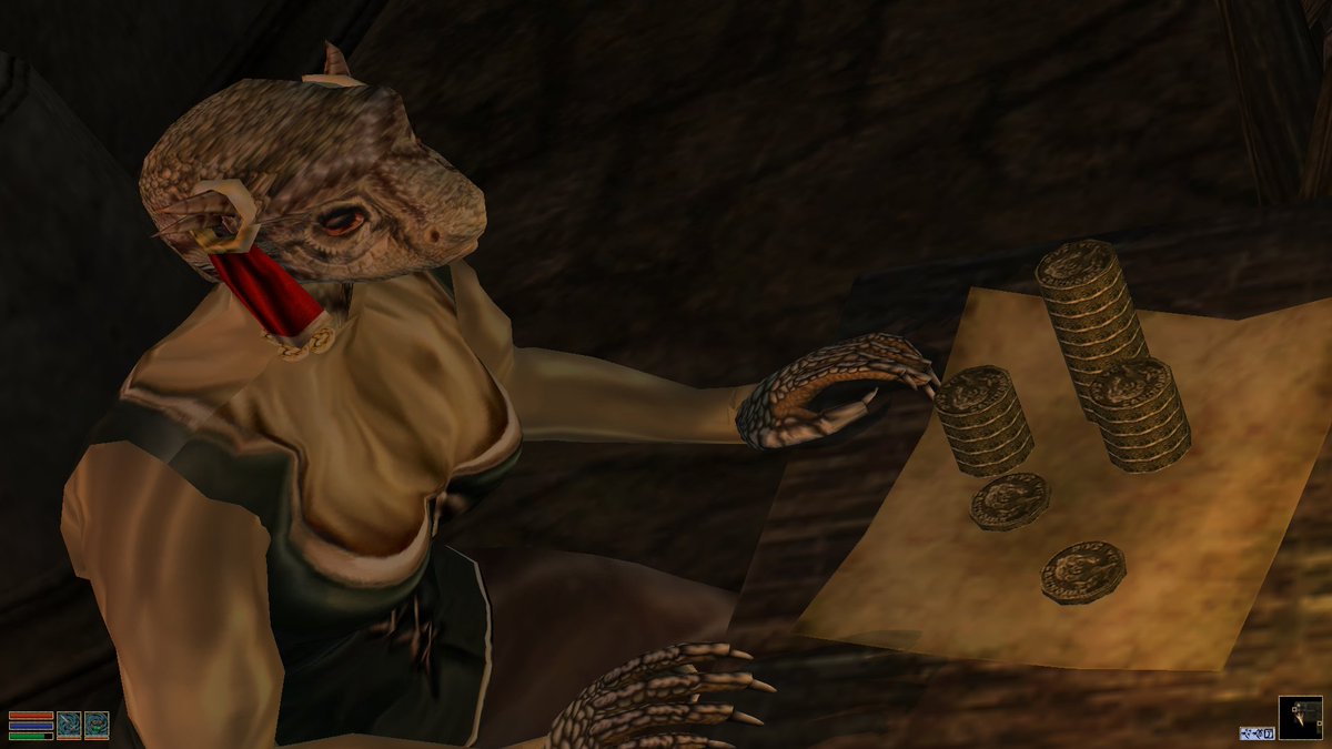 Khajiitpett3r's tweet photo. "All I ask for is a pair of boots. How hard could it be?"

The yearly #Morrowind playthrough has begun. Say hello to Jaxira. 

#elderscrolls #argonian https://t.co/a0qsR5SiNJ
