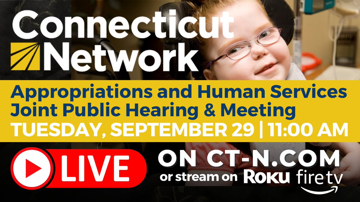 CTNetworkTV's tweet photo. ❤️‍🩹🩺Watch the joint public hearing/meeting of the Appropriations &amp; Human Services committees on cable, Roku, Fire TV, or at https://t.co/eJUt3BSqBm on Tue.9/29 at 1 PM regarding renewal for the Katie Beckett and Acquired Brain Injury Medicaid Waivers, which cover home-based care. https://t.co/ofxvO0E55M