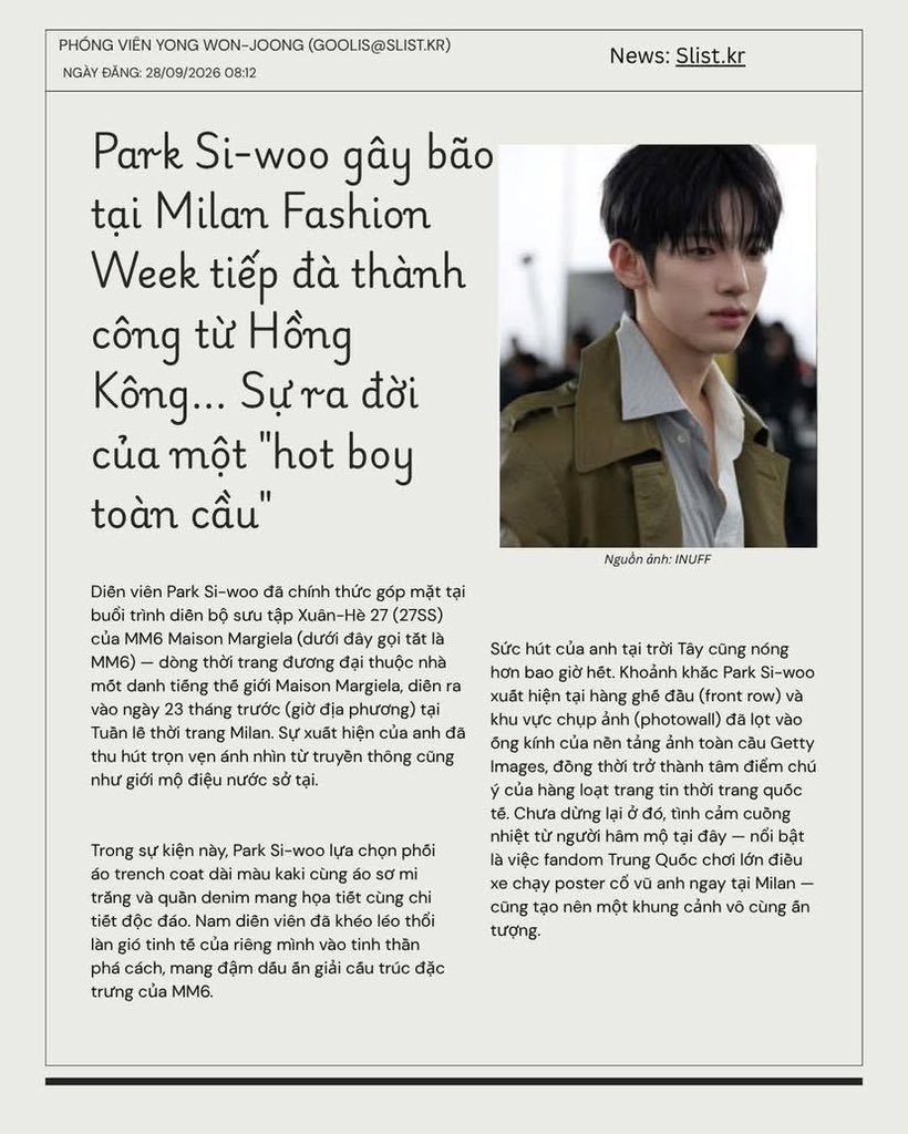 seeusiwoo321's tweet photo. “Previously, in September, during Hong Kong Fashion Week, Park Si-woo was officially invited to attend “HKTDC CENTRESTAGE 2026,” one of the region’s prominent fashion events. He subsequently expanded his activities to Milan Fashion Week and is now set to attend the upcoming Paris Fashion Week.”
Cre: https://t.co/IbQxLDNPJ5

PARK SIWOO PFW
#PARKSIWOO 
#박시우 
#ParisFashionWeek￼